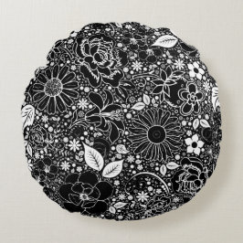 Bellezas botánicas Cojín decorativo redondo negro-