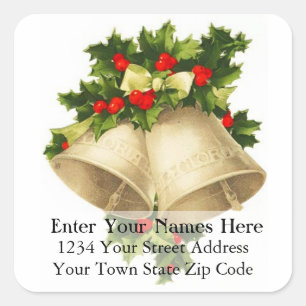 Bellezas navideñas vintage y etiqueta de dirección