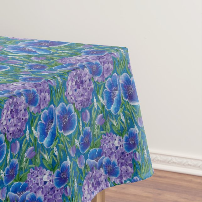 Bellisima Mantel de Mesa de Hortensias y Amapolas  (In Situ)