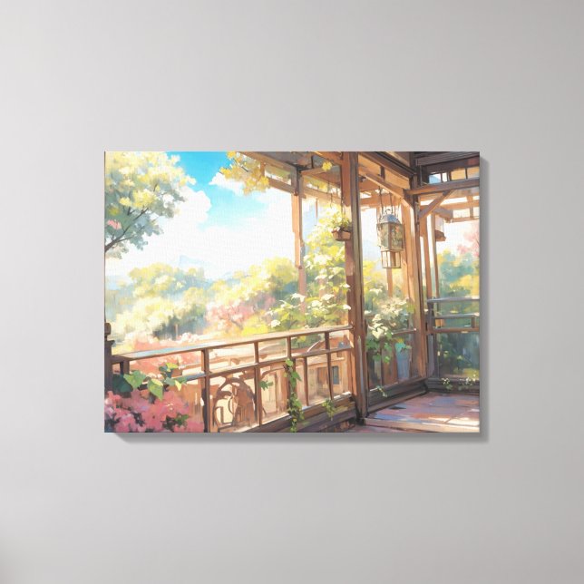 Bello Balcón Vista Pintura Arte (Anverso)