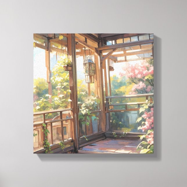 Bello Balcón Vista Pintura Arte (Anverso)