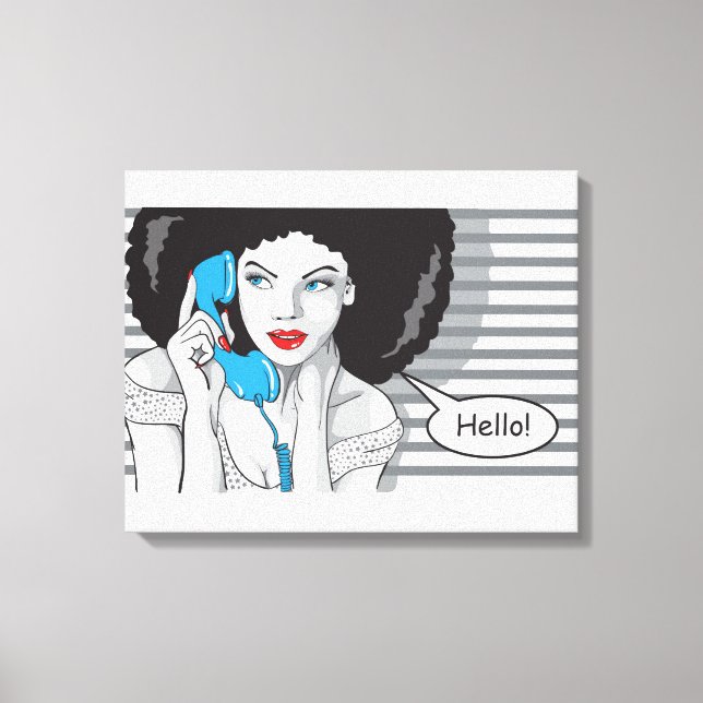 bello chica llamando, hola, arte POP (Anverso)