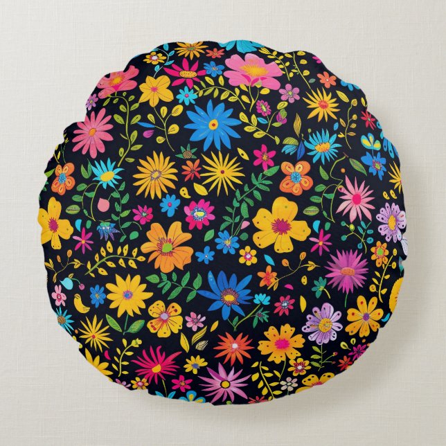 Bello diseño en flor Almohada redonda (Anverso)
