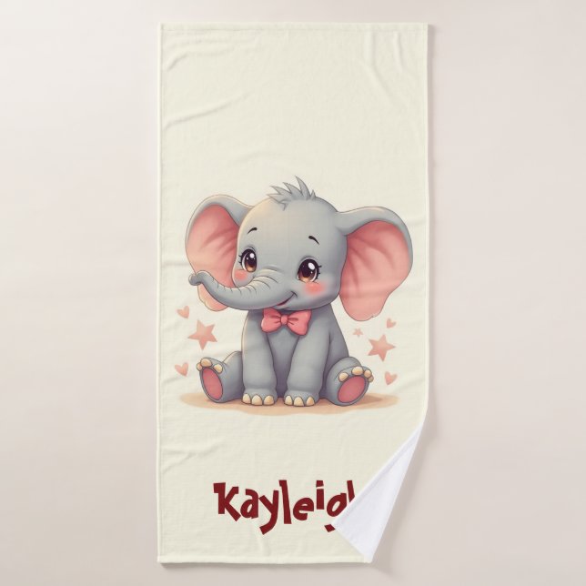 Bello elefante bebé con lazo rosa (Toalla de baño)