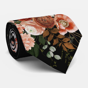 Bello floral rosa y burgundy sobre corbata negra d