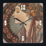 Bello, Vintage, Art Deco, Reloj de pared<br><div class="desc">Bonito arte de Alphonso Mucha. Excelente regalo para cumpleaños,  bodas o Navidades. Añadir texto si lo desea o lo personaliza con un nombre o inicial.</div>