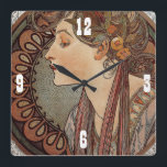 Bello, Vintage, Art Deco, Reloj de pared<br><div class="desc">Bonito arte de Alphonso Mucha. Excelente regalo para cumpleaños,  bodas o Navidades. Añadir texto si lo desea o lo personaliza con un nombre o inicial.</div>