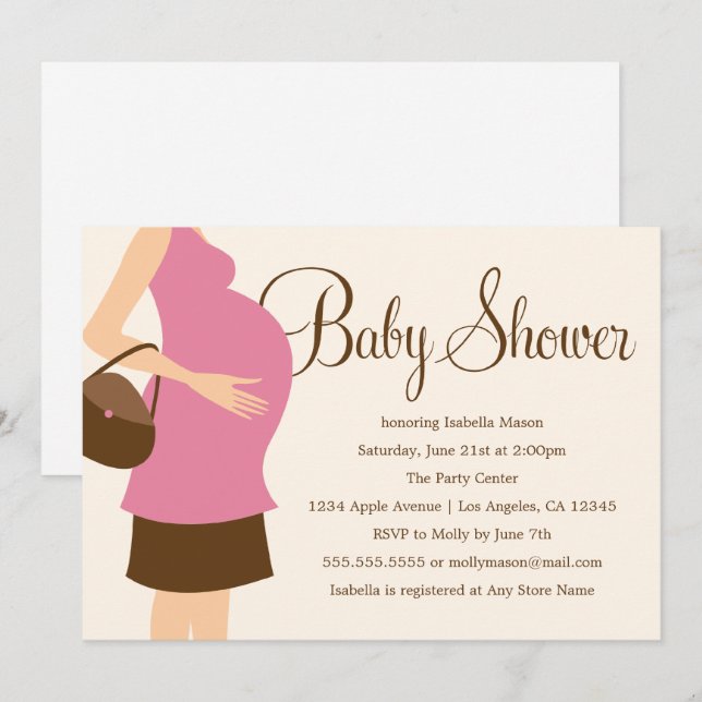 Belly preñada - rosa | Invitación de Baby Shower (Anverso / Reverso)