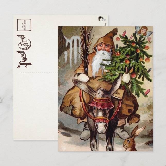 Belsnickel vintage en una postal de la mula (Anverso / Reverso)
