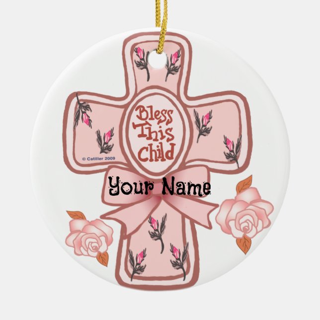 Bendición rosa Este Niño Ornamento De Cruz Cristia (Frente)
