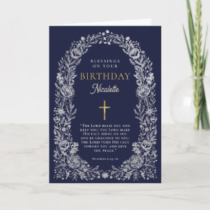 Bendiciones de cumpleaños azul tarjeta floral de f