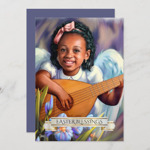 Bendiciones de Pascua. Pequeño ángel con tarjeta p