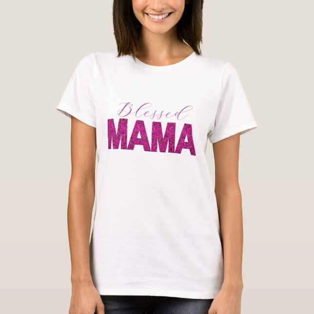Bendita camiseta de mamá con texto floral rosado - (Anverso)