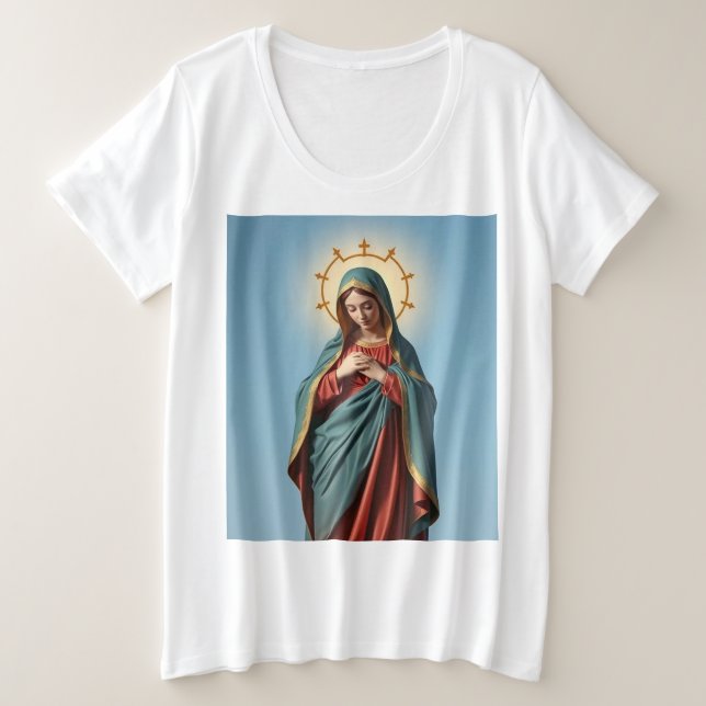 Bendita camiseta de té de la Virgen María femenina (Anverso del diseño)