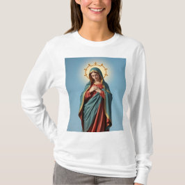 Bendita camiseta de té de manga de la Virgen María
