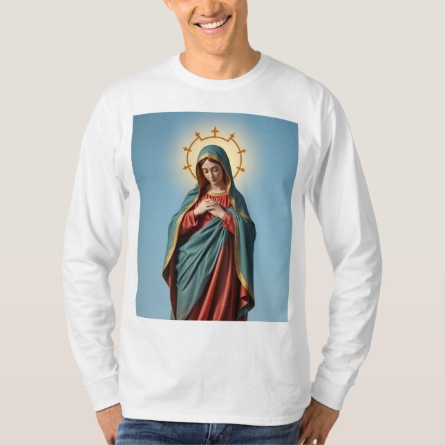 Bendita camiseta de tee de manga de la Virgen Marí (Anverso)