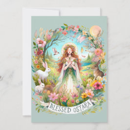 Bendita tarjeta de vacaciones plana Ostara Witchy 