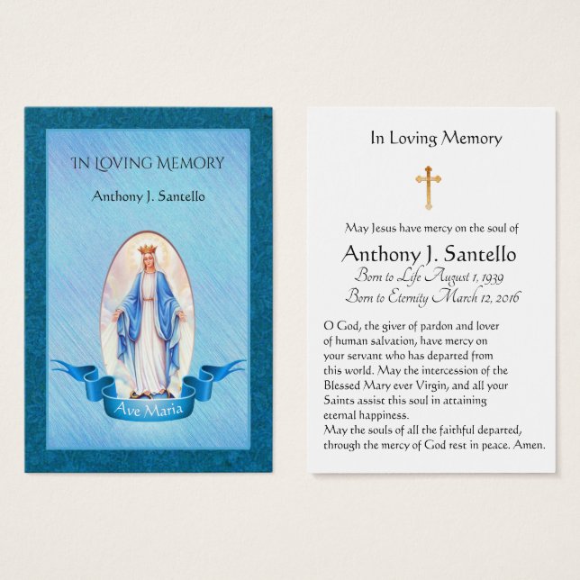 Bendita Virgen María Católica Funeral Santa Tarjet (Anverso y reverso)