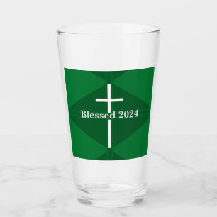 Bendito Año Nuevo Verde y Cruz Blanca Cristiano