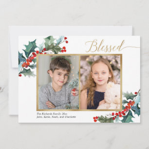 Benditos Navidades holly berry gold dos tarjeta de