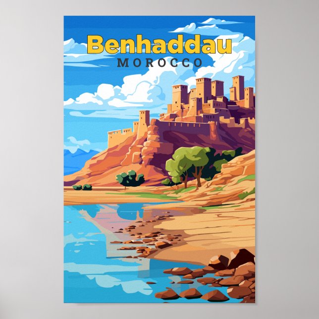 Benhaddau Marruecos Ilustracion de arte de viajes (Frente)