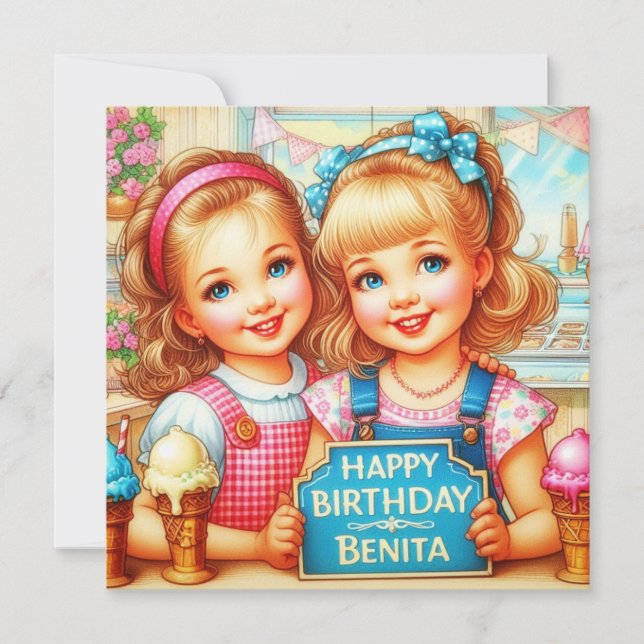 BENITA ~ Tarjeta de cumpleaños ~ 2 Chicas dulces ~ (Anverso)