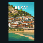 Berat Albania Viajes de arte<br><div class="desc">Diseño de viaje vectorial retro de Berat. Berat es una ciudad en el río Osum,  en el centro de Albania. Es conocida por sus casas blancas otomanas.</div>