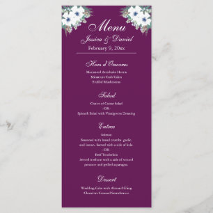 Berenjena y verde florales y tarjeta del menú de