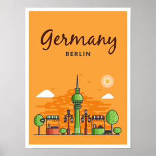 Berlín Alemania Ilustracion de Viajes de Arte Vint