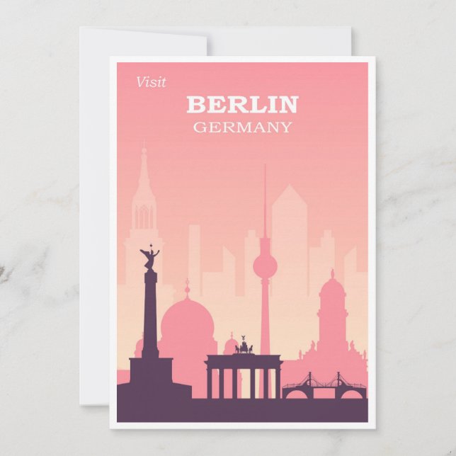 Berlín Alemania Tarjeta plana de viaje rosa Vintag (Anverso)