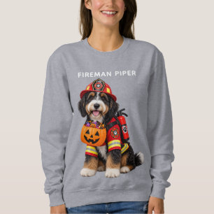 Bernedoodle Bombero con Sudadera de Calabaza