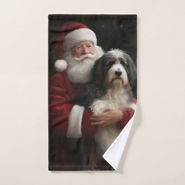 Bernedoodle con Navidades festivos de Santa Claus (Toalla de mano)