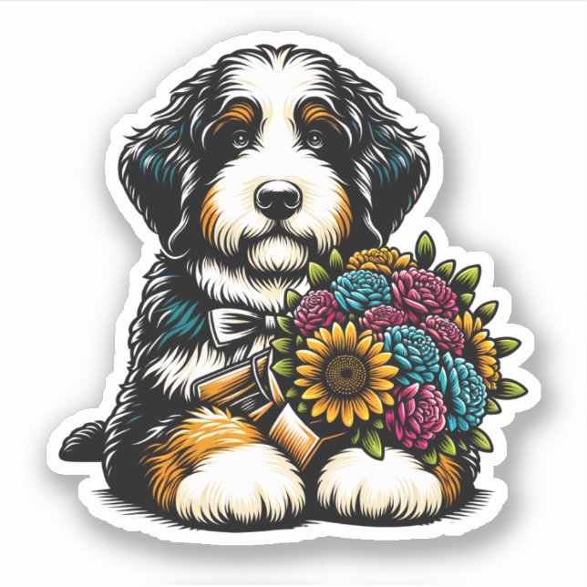 Bernedoodle Vinyl Dog Pegatina (Anverso)