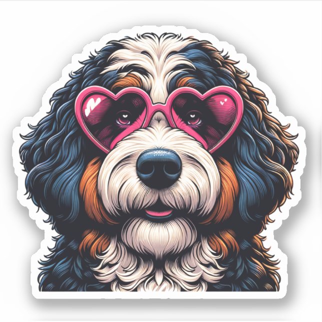 Bernedoodle Vinyl Dog Pegatina (Anverso)