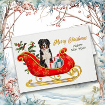 Bernese Mountain Dog Navidades Sleigh Holiday Card