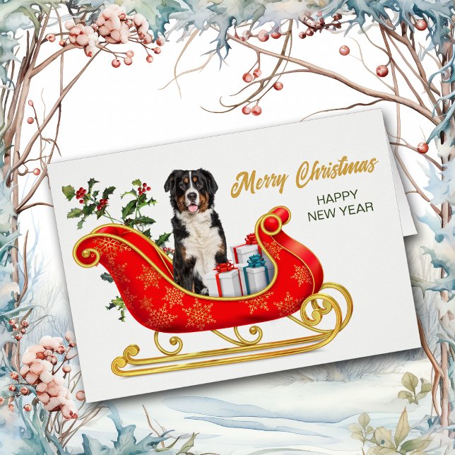 Bernese Mountain Dog Navidades Sleigh Holiday Card (Subido por el creador)