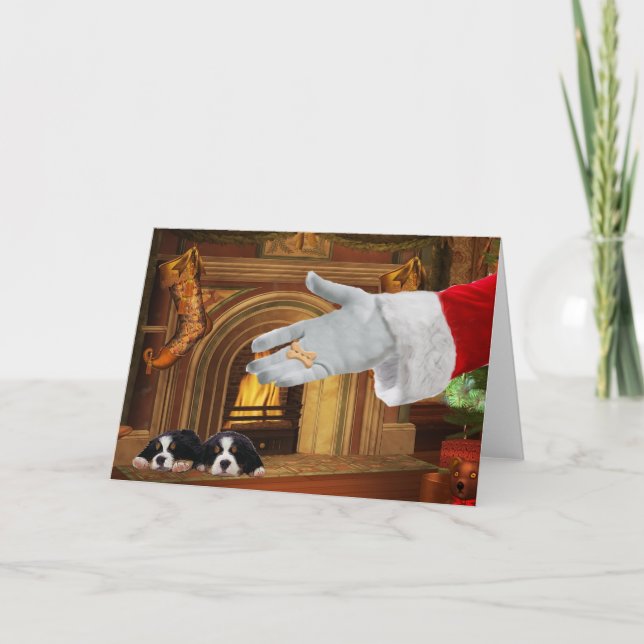 Bernese Mountain Dog Pups Navidad Holiday Card (Anverso)