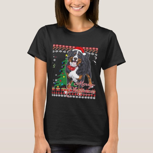 Bernese Mountain Dog Ugly Christmas Sweater Shirt  (Anverso)