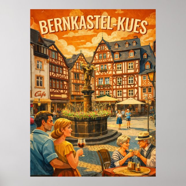 Bernkastel-Kues Arte de Viaje de Época (Frente)
