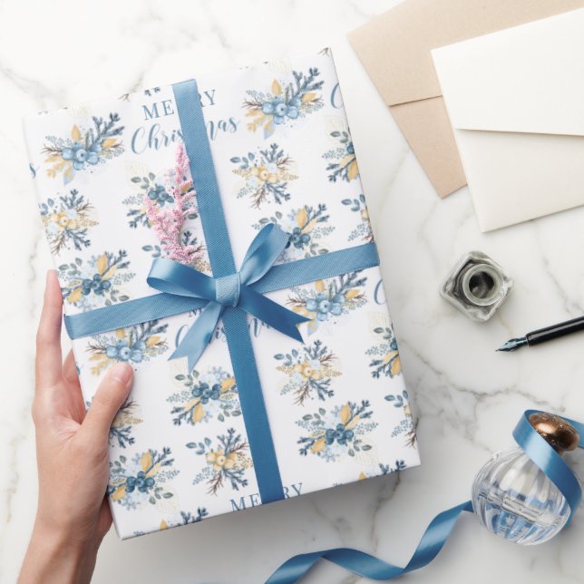 Berrería de invierno azul alegre papel de envoltur (Regalar)