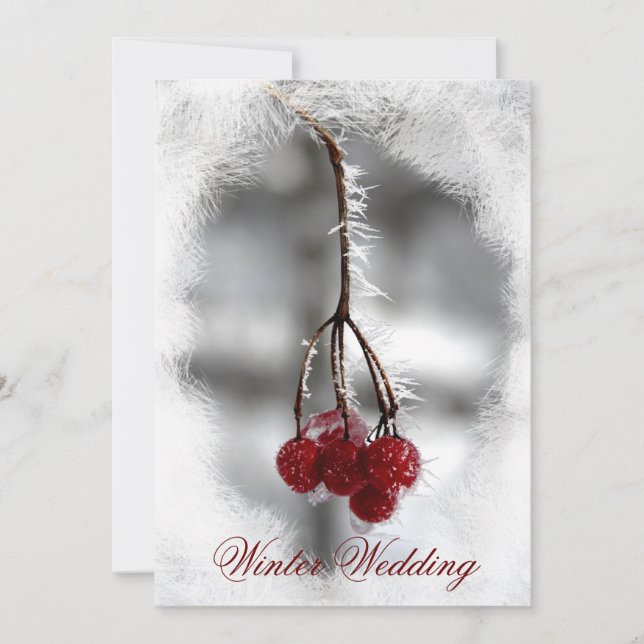 Berries rojas con Invitación a la Boda de Invierno (Anverso)