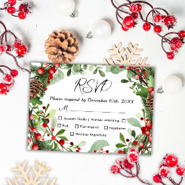 Berries rojas de invierno | Tarjeta RSVP de boda d