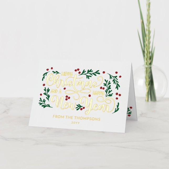 Berries Rojas Foto Feliz Navidad Año Nuevo (Anverso)