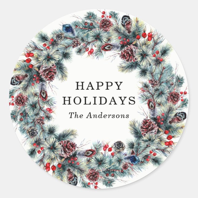 Berries y pinos rusos | Pegatinas de vacaciones (Anverso)