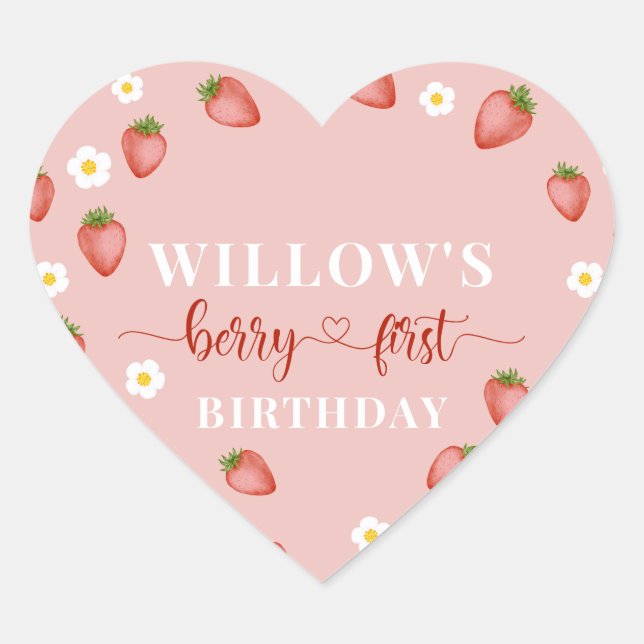 Berry 1.ᵉʳ cumpleaños Pegatinas con temas de fresa (Anverso)