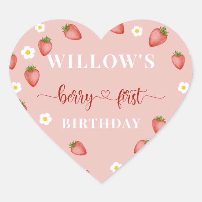 Berry 1.ᵉʳ cumpleaños Pegatinas con temas de fresa (Anverso)