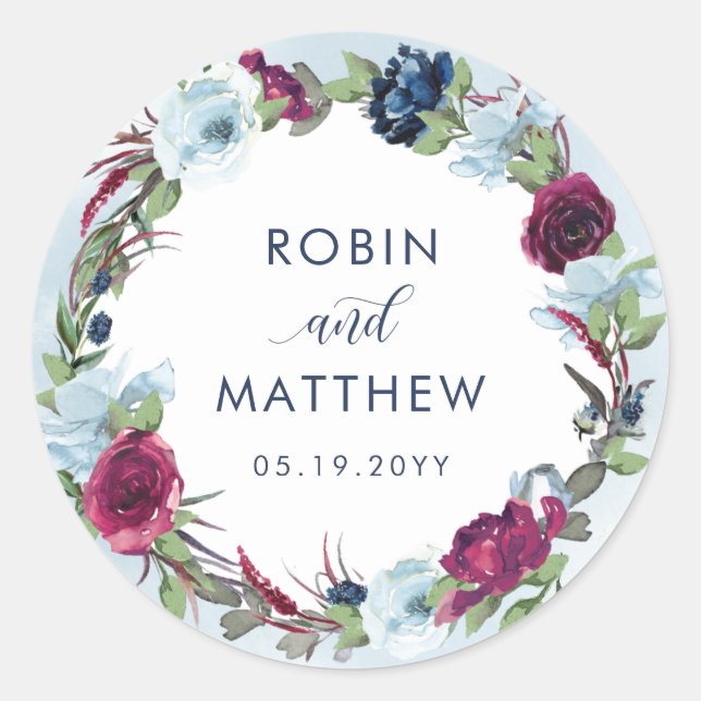 Berry, Blue Burgundy Floral Favor/ Sello para sobr (Anverso)