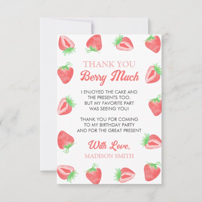 Berry First Birday Strawberry Gracias Tarjeta (Anverso)