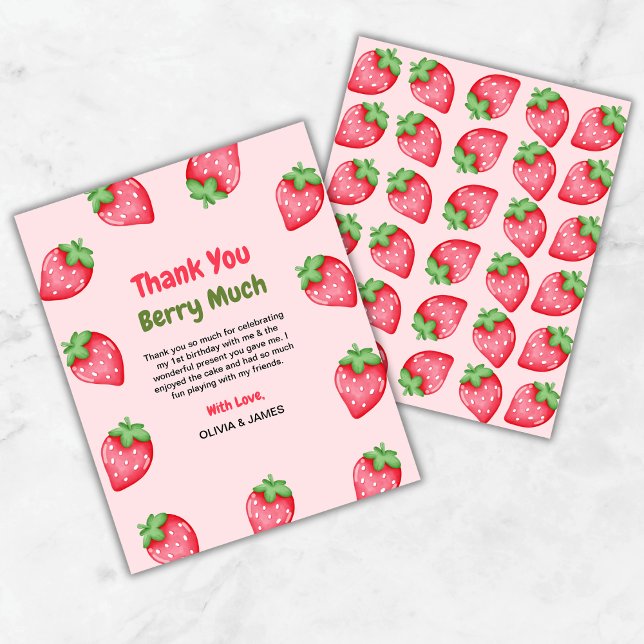 Berry First Birthday 1er cumpleaños Tarjeta de agr (Berry First Birthday Strawberry 1st Birthday Thank You Card  )