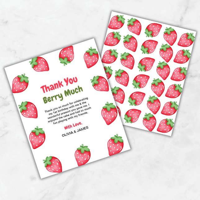 Berry First Birthday 1er cumpleaños Tarjeta de agr (Berry First Birthday Strawberry 1st Birthday Thank You Card  )
